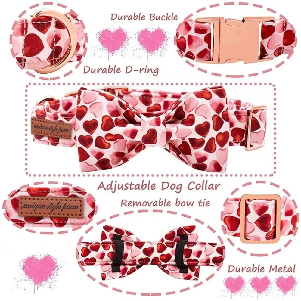 Kids Heart Pattern Bow Tie and Collar Set - Pink and Green medium